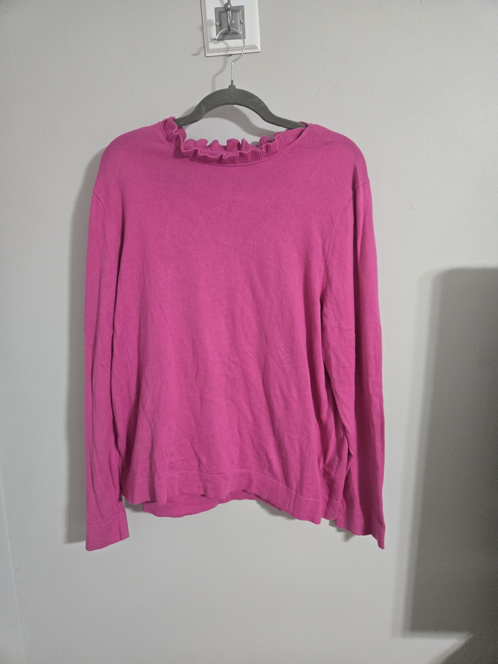 J. Crew Bright Pink Ruffle-Neck Long Sleeve Sweater